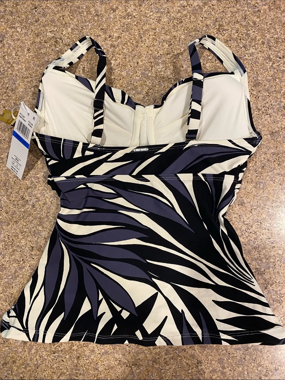 Anne Cole Twist Front Tankini Top 32DD 34D 25MT26545 NWT Black White Geometric
